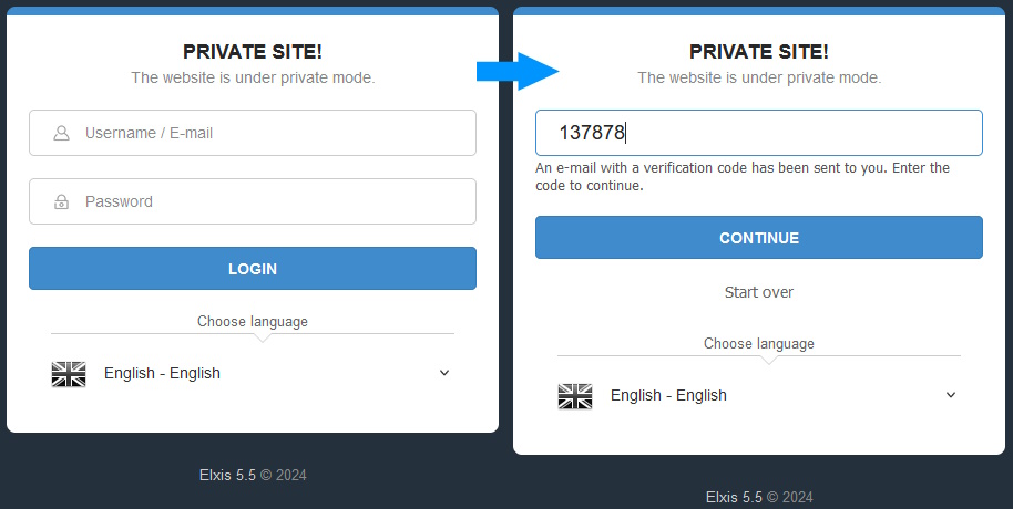 2 factor authentication login in Elxis CMS